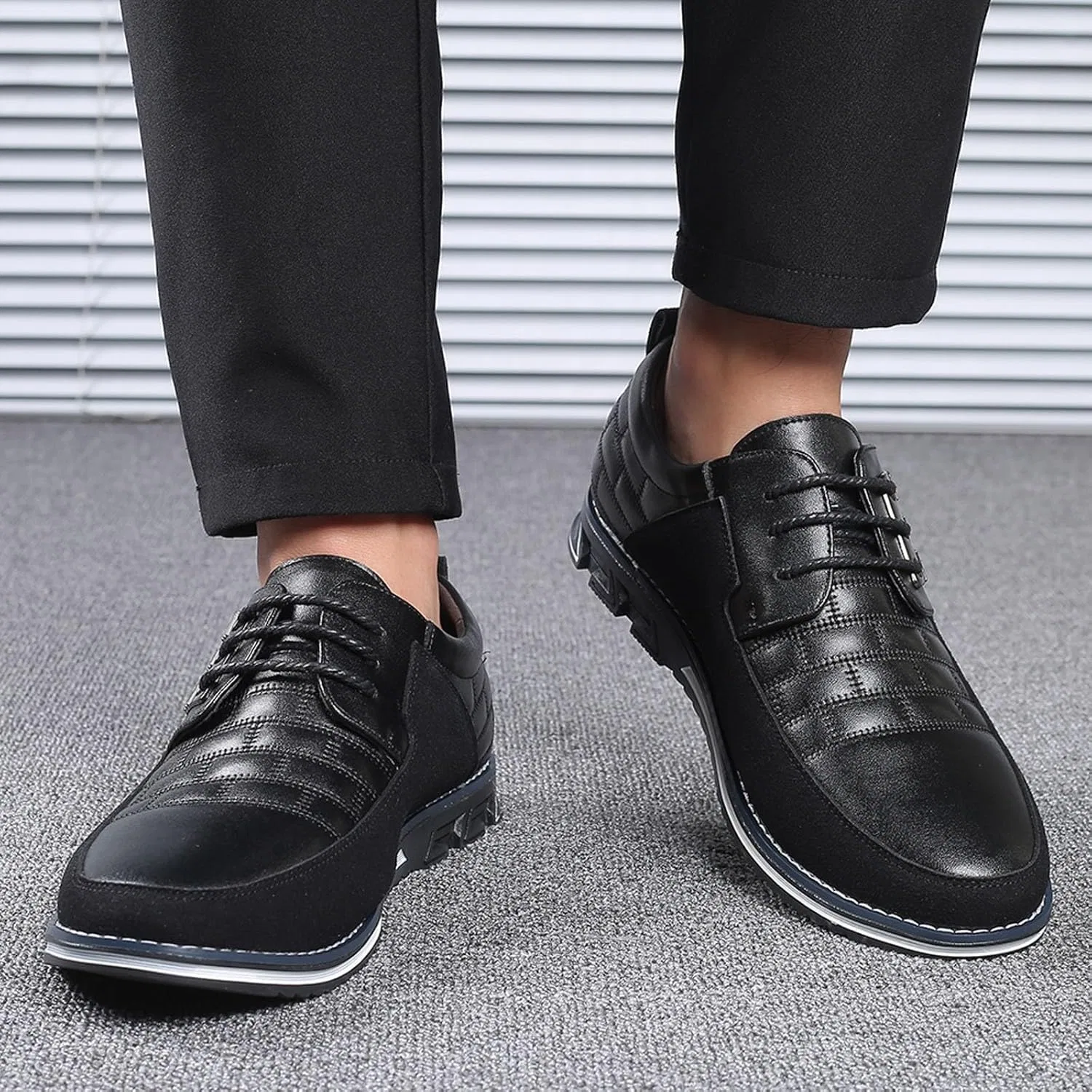 Мужские кожаные туфли Generisch Fashion с удобными и дышащими шнурками для отдыха и деловых встреч, Black — фото 3