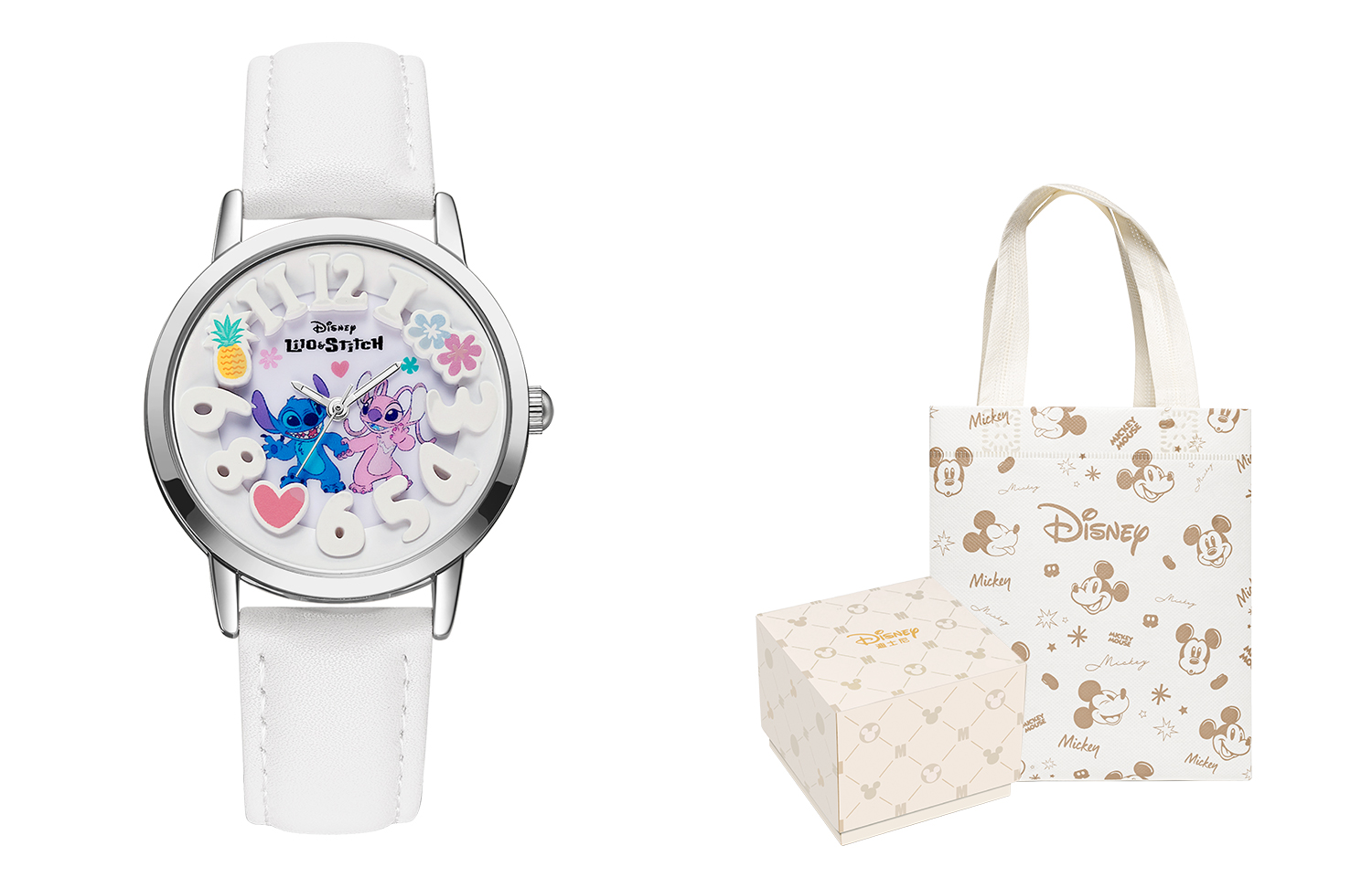 

Disney Часы Stitch Series Quartz Movement Leather Strap Watch Women's Watch White Dial
