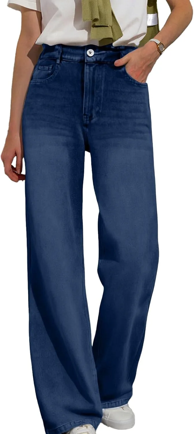 

Прямые джинсы для женщин Casual Elastic High Waisted с карманами Bakgeerle