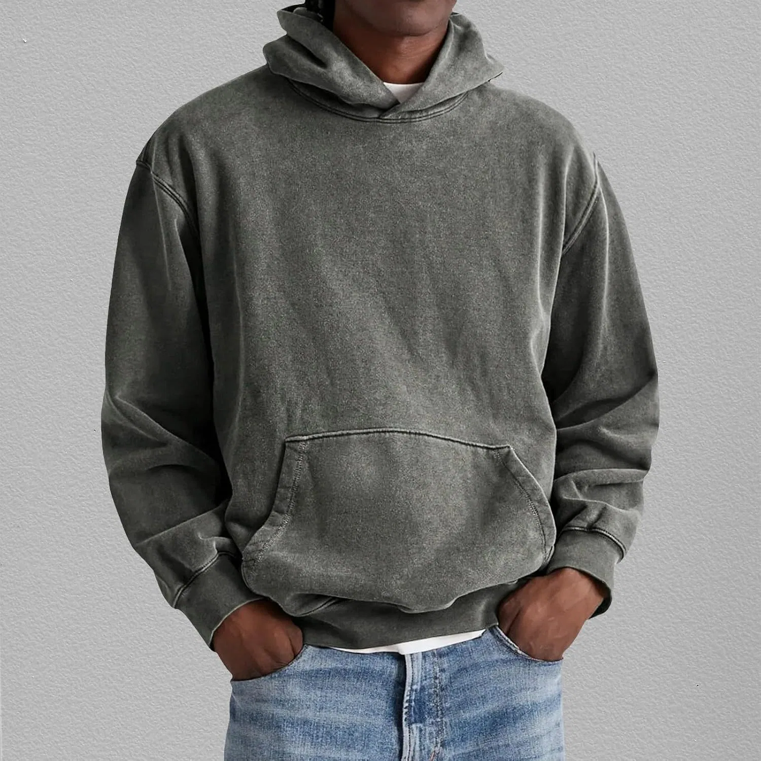 Мужская худи с капюшоном, винтажный стиль, Generic, B-dark Gray — фото 2