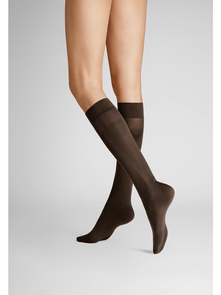 

Hudson Простые чулки до колена, размер 40, комплект из 2 штук, с эластичным поясом, темно-коричневого цвета