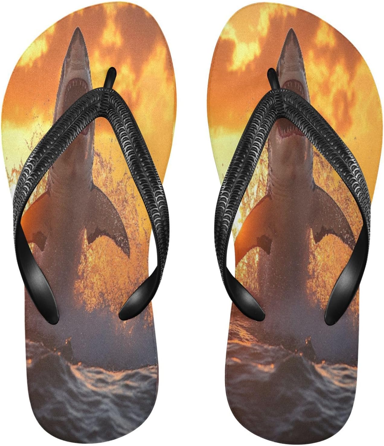 

Женские и мужские пляжные шлепанцы Shark Water с изображением заката, резиновые, нескользящие, летние, для душа и прогулок Sinestour, Shark Water Sunset