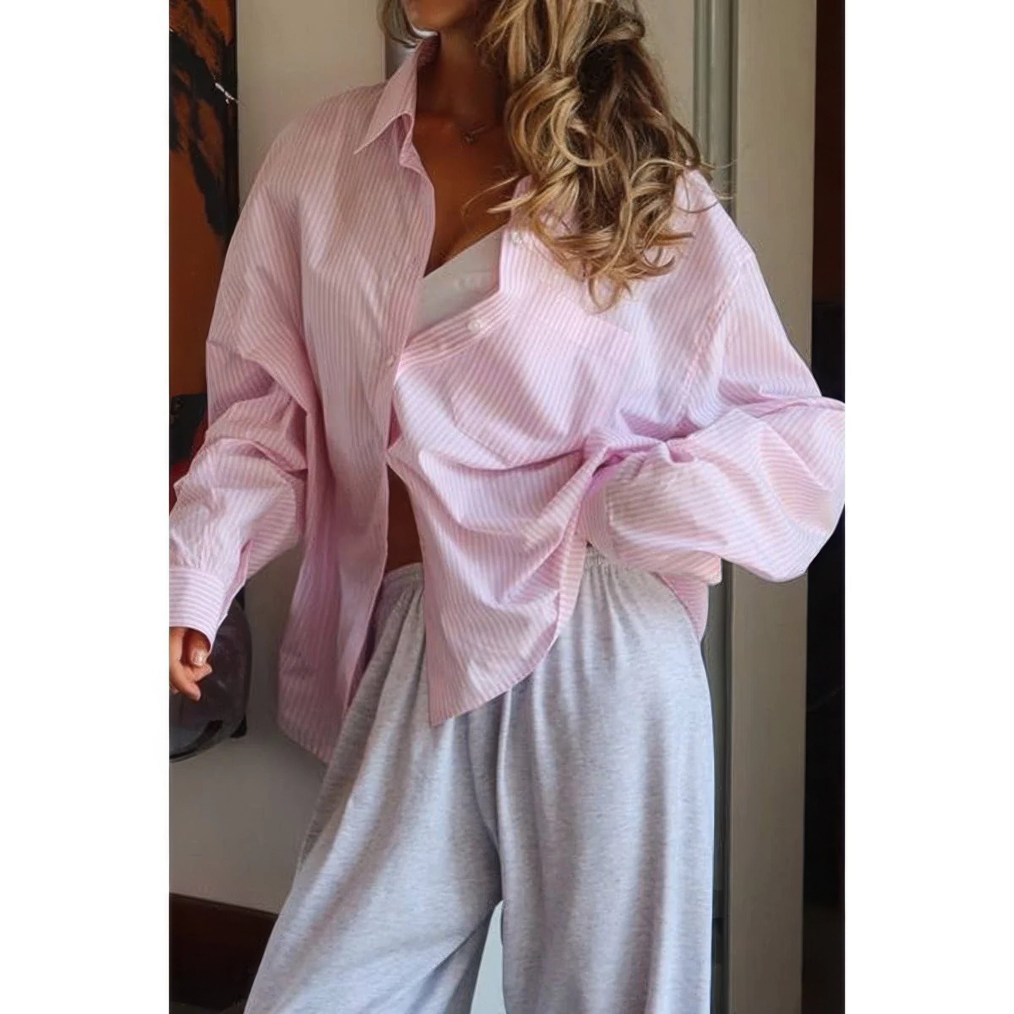 

Рубашка в полоску с длинным рукавом и застежкой на пуговицы Truedames, розовый