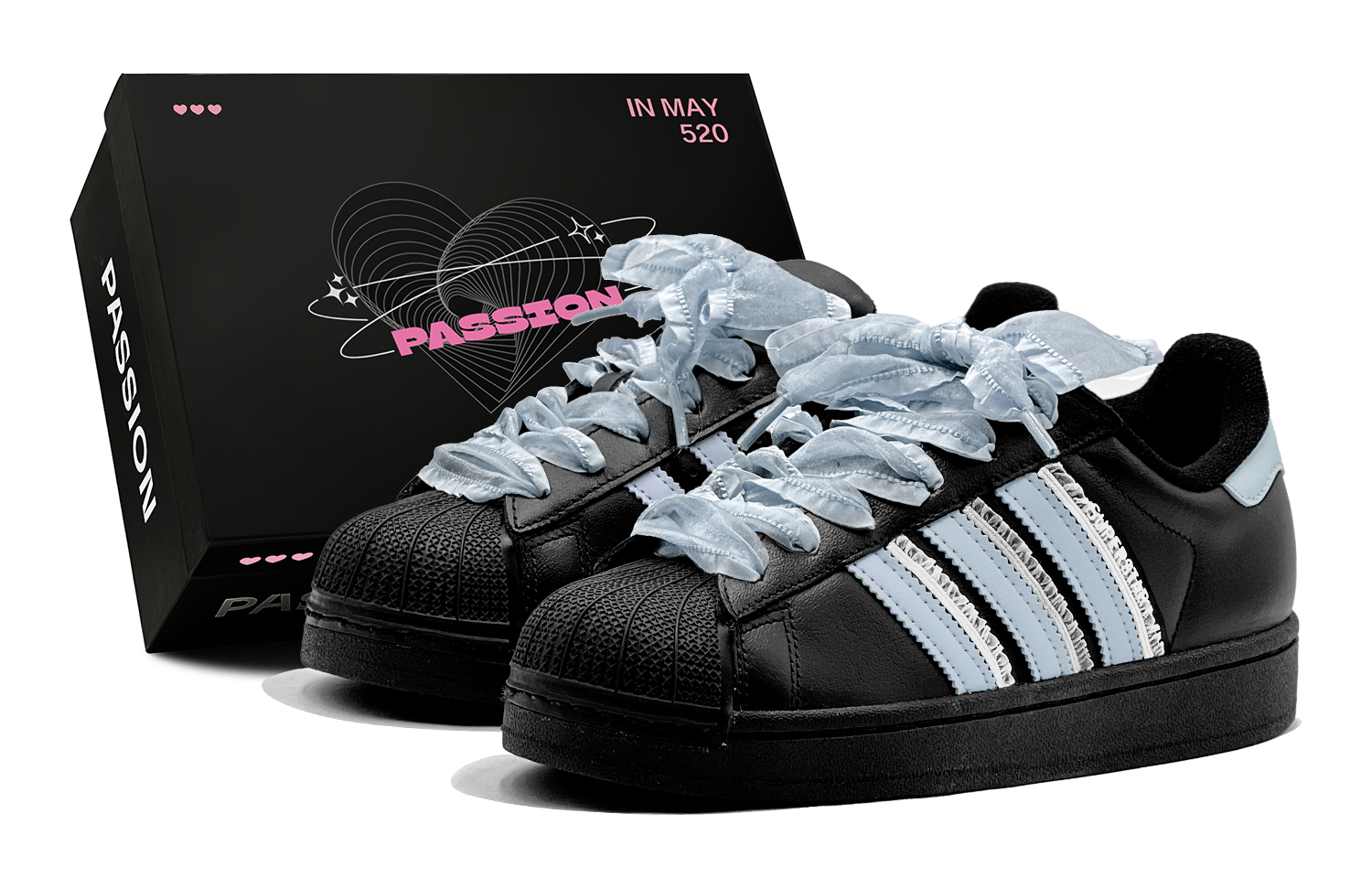 

Superstar 2 Skateboard Shoes Unisex Low top Black Adidas Originals, голубой
