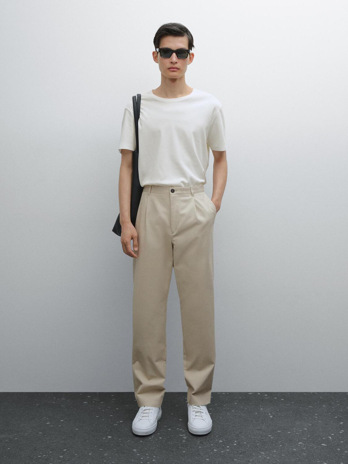 

Футболка из 100% мерсеризованного хлопка Massimo Dutti, кремовый