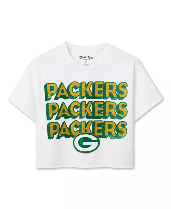 

Женская футболка NFL Green Bay Packers с блестками и надписью "Flea Market" Junk Food Clothing, белый