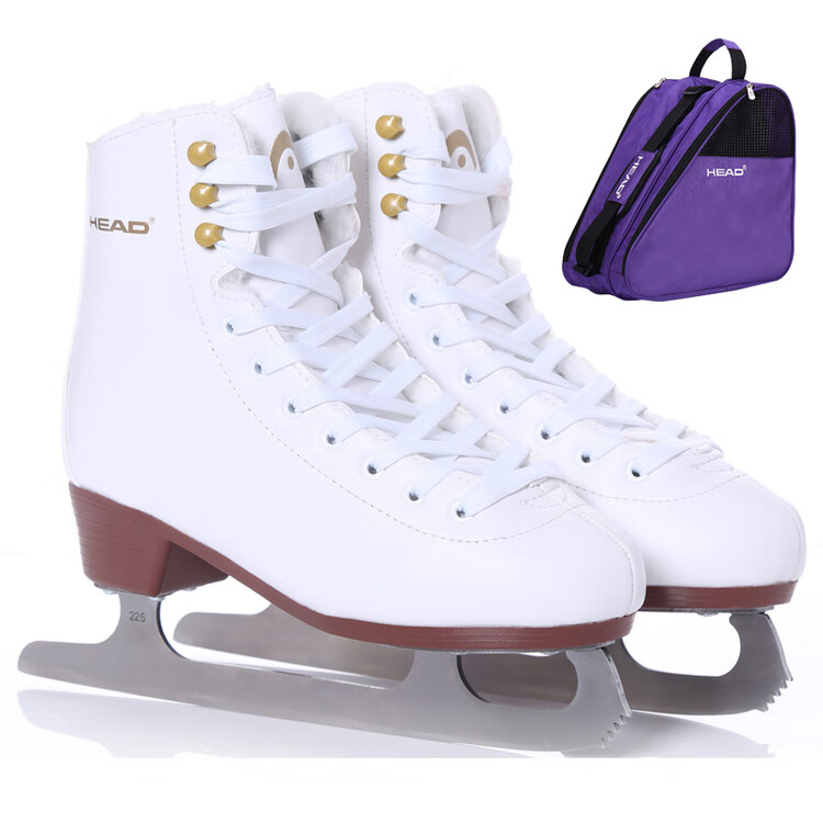 

HEAD Детские коньки для начинающих взрослых, мужчин и женщин, фигурные лезвия, роликовые коньки, белые ботинки, одна пара + фиолетовая сумка для коньков, размер 34