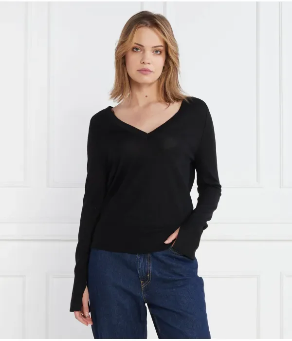 Свитер из сверхтонкой шерсти V-NK regular fit Calvin Klein, черный — фото 3