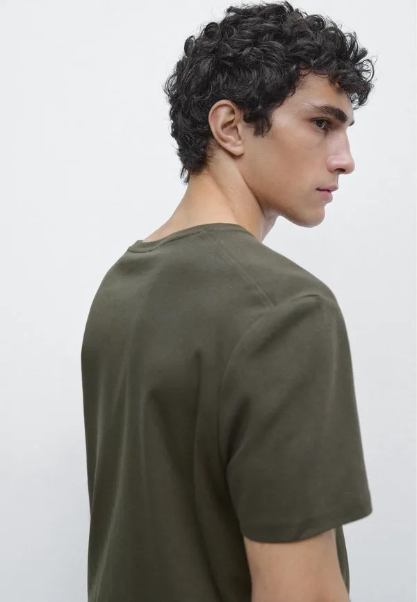 Базовая футболка с коротким рукавом и круглым вырезом Massimo Dutti, Khaki — фото 3
