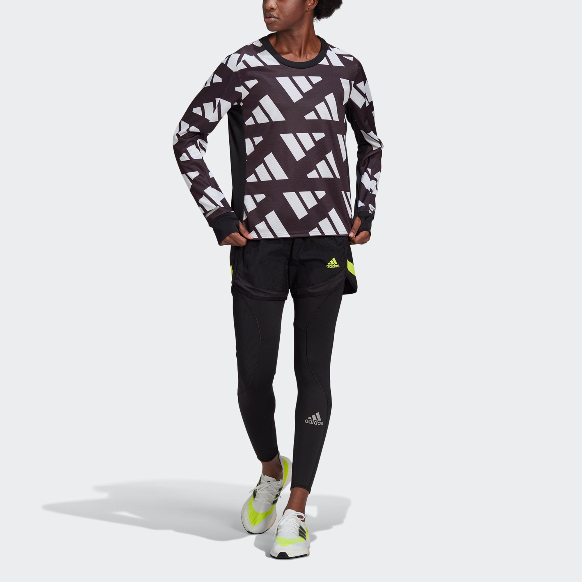 Футболка (WMNS) adidas Celeb Sweat W Contrasting Colors Logo Printing Reflective Running Sports Long Sleeves Black T-Shirt — фото 2