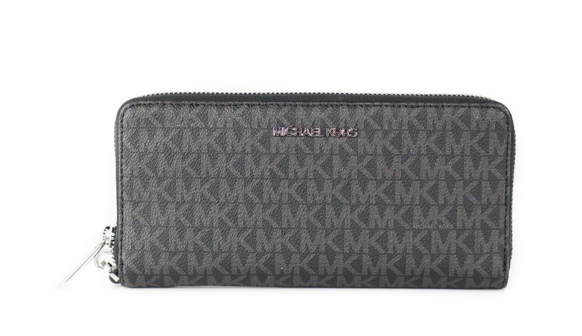 

Кошелек Jet Set Travel Large Black Signature Silver Continental Michael Kors