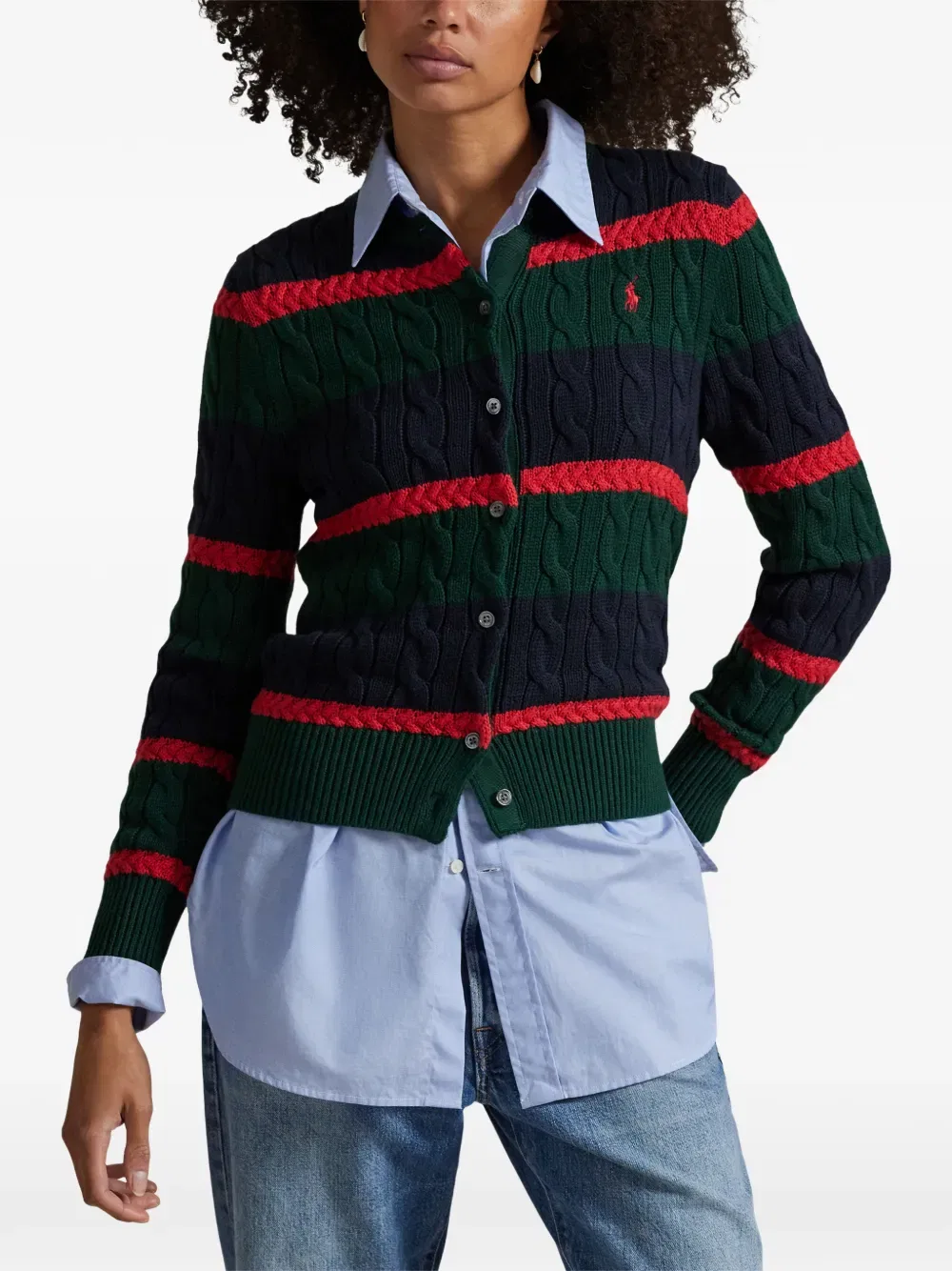 Кардиган в полоску крупной вязки Polo Ralph Lauren, синий — фото 3