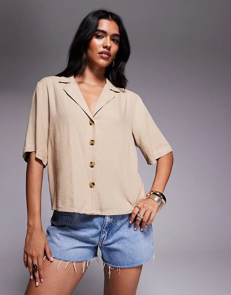 

Рубашка свободного кроя River Island из льняного полотна цвета «камень»