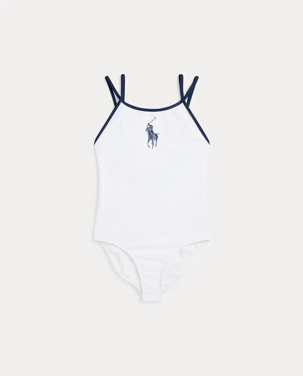 

Девичий купальник с большим полипропиленом Polo Ralph Lauren, белый