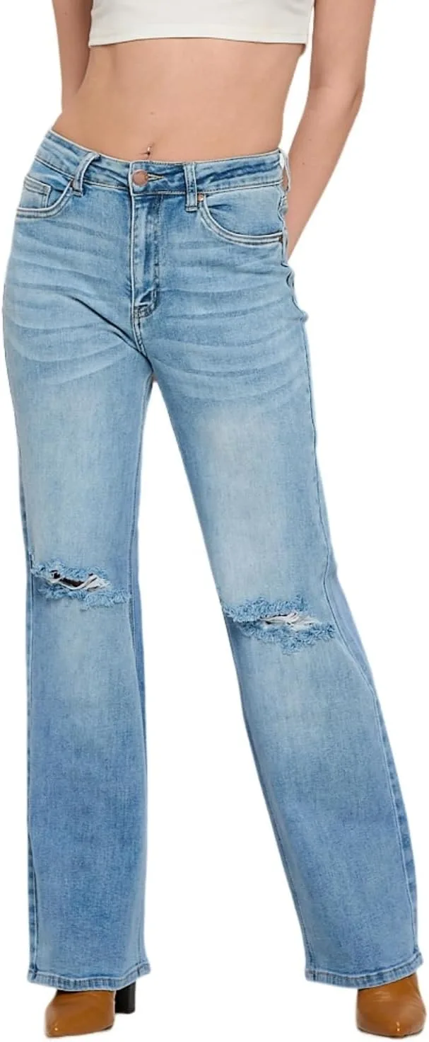 

LOVER BRAND FASHION джинсы для женщин High Waisted-Rise Flare & Feather Ripped, Curvy Wide Leg, Stretchy Denim