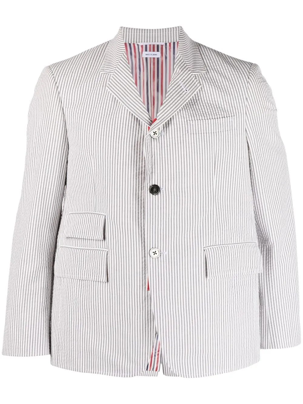 

Однобортный пиджак из сирсакера THOM BROWNE, серый