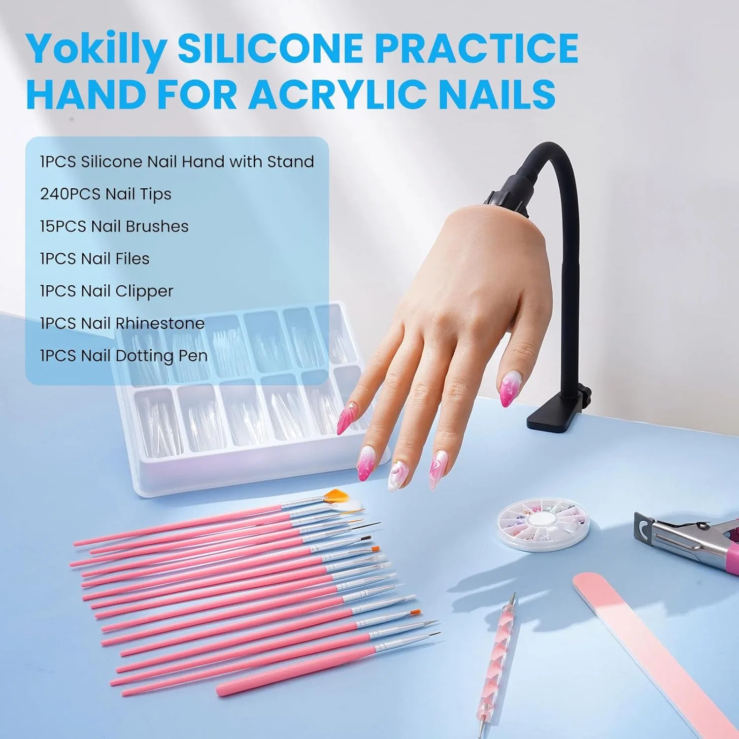 Гибкая силиконовая рука для тренировки дизайна ногтей от Yokilly Yokilly, Practice Hand For Nail Design Kit -1 — фото 2