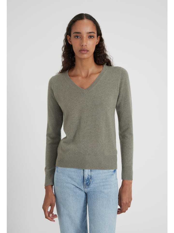

Кашемировый свитер с V-образным вырезом цвета оливковый меланж Style Republic