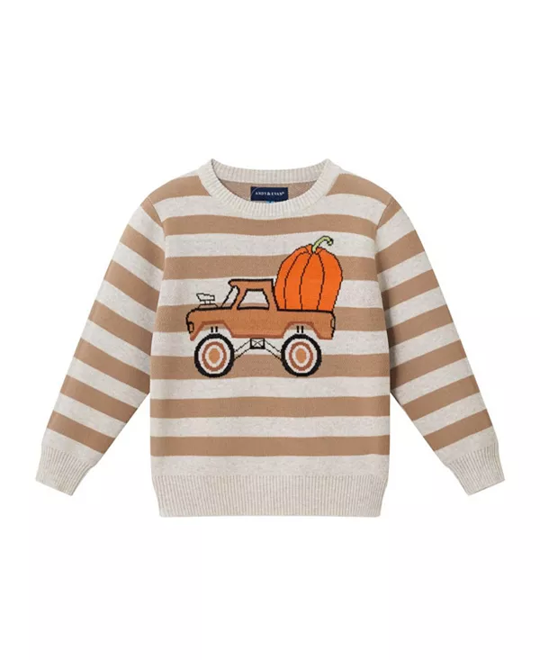 

Осенний полосатый свитер для мальчиков с изображением грузовика - для малышей и для взрослых. Andy & Evan, бежевый