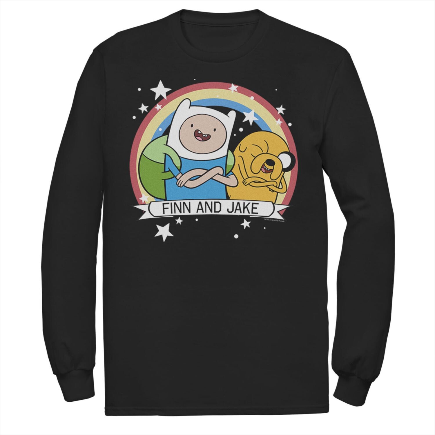 

Мужская футболка с длинными рукавами и радужным баннером Cartoon Network Adventure Time Finn & Jake Licensed Character