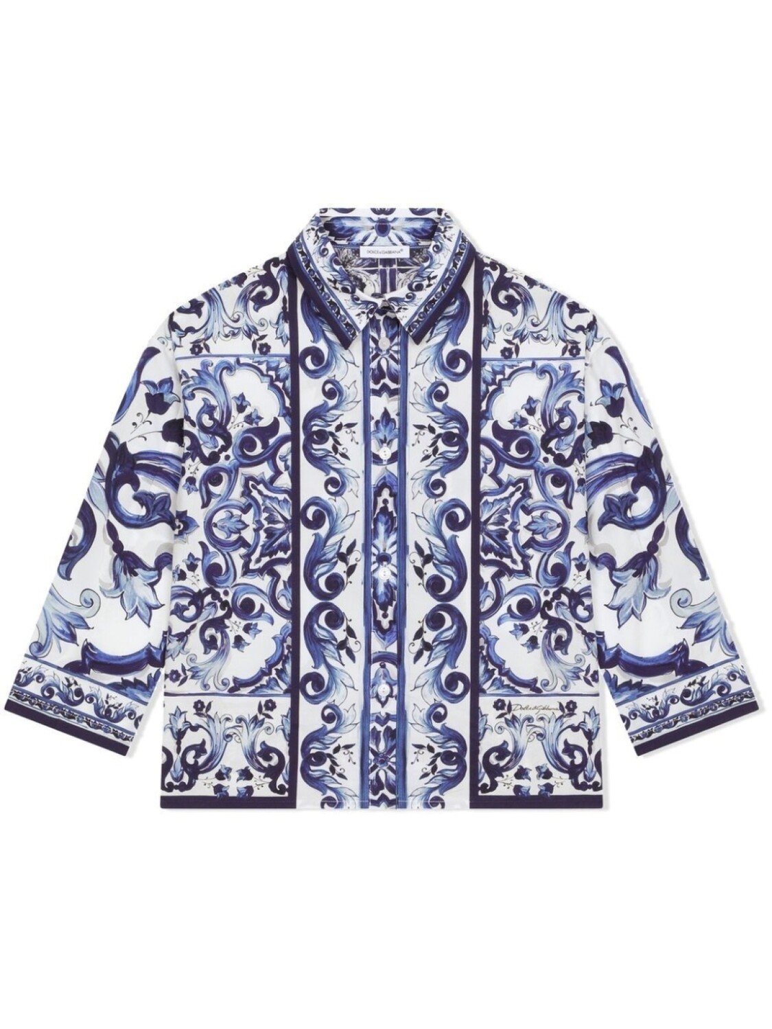 

Dolce & Gabbana поплиновая рубашка с принтом Majolica, синий