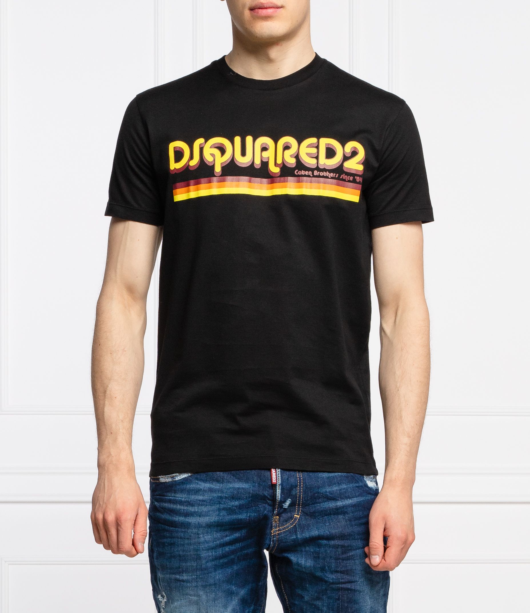 

Элегантная хлопковая футболка с принтом для него Dsquared2, черный