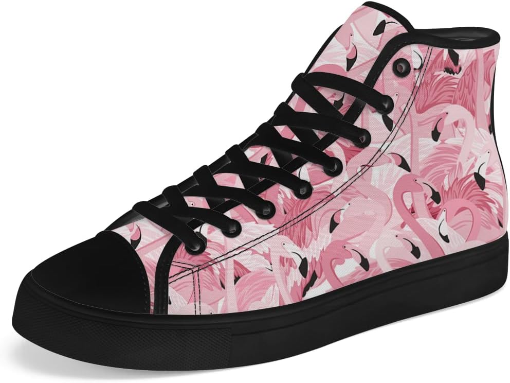 

Женские и мужские высокие кеды с фламинго, высокие сникерсы на шнуровке, повседневная обувь, подарок для мужчин и женщин Chebing, розовый