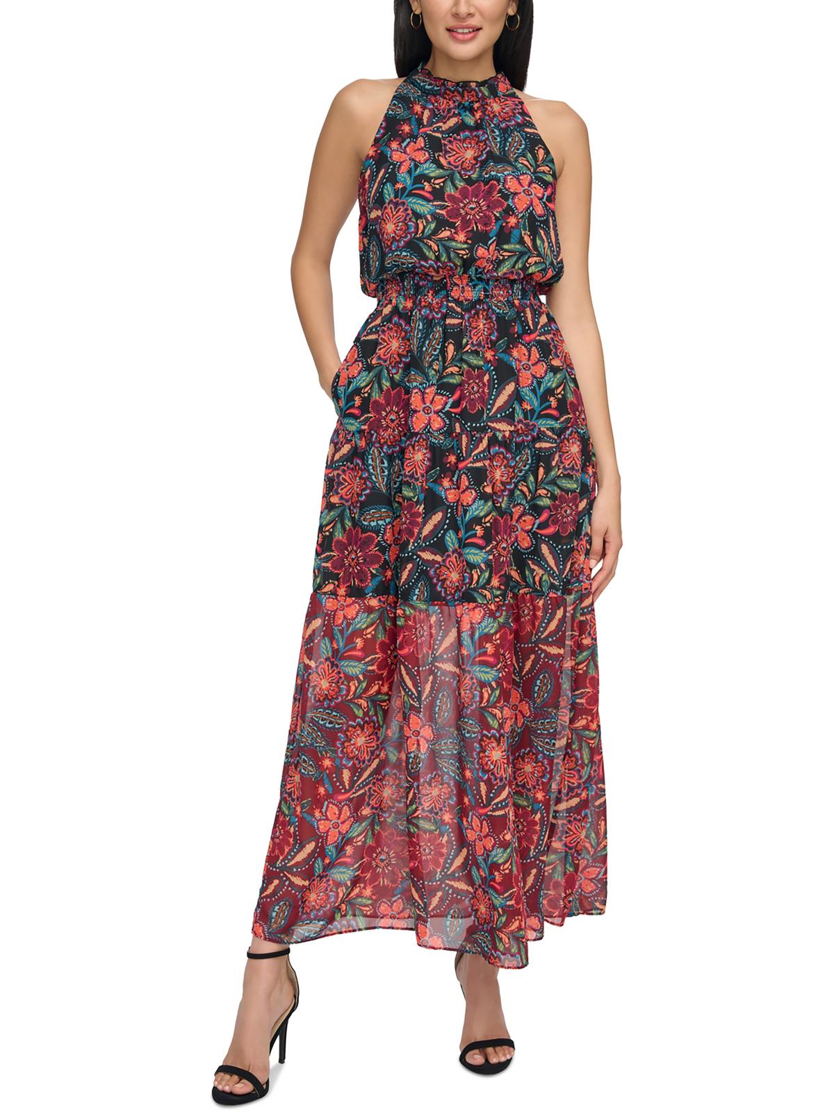 

Женское длинное платье макси со сборками Vince Camuto, цвет black multi