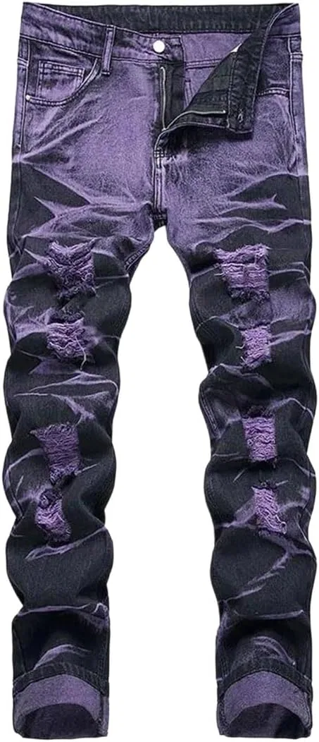 Джинсы рваные ретро, джинсы, Purple Black