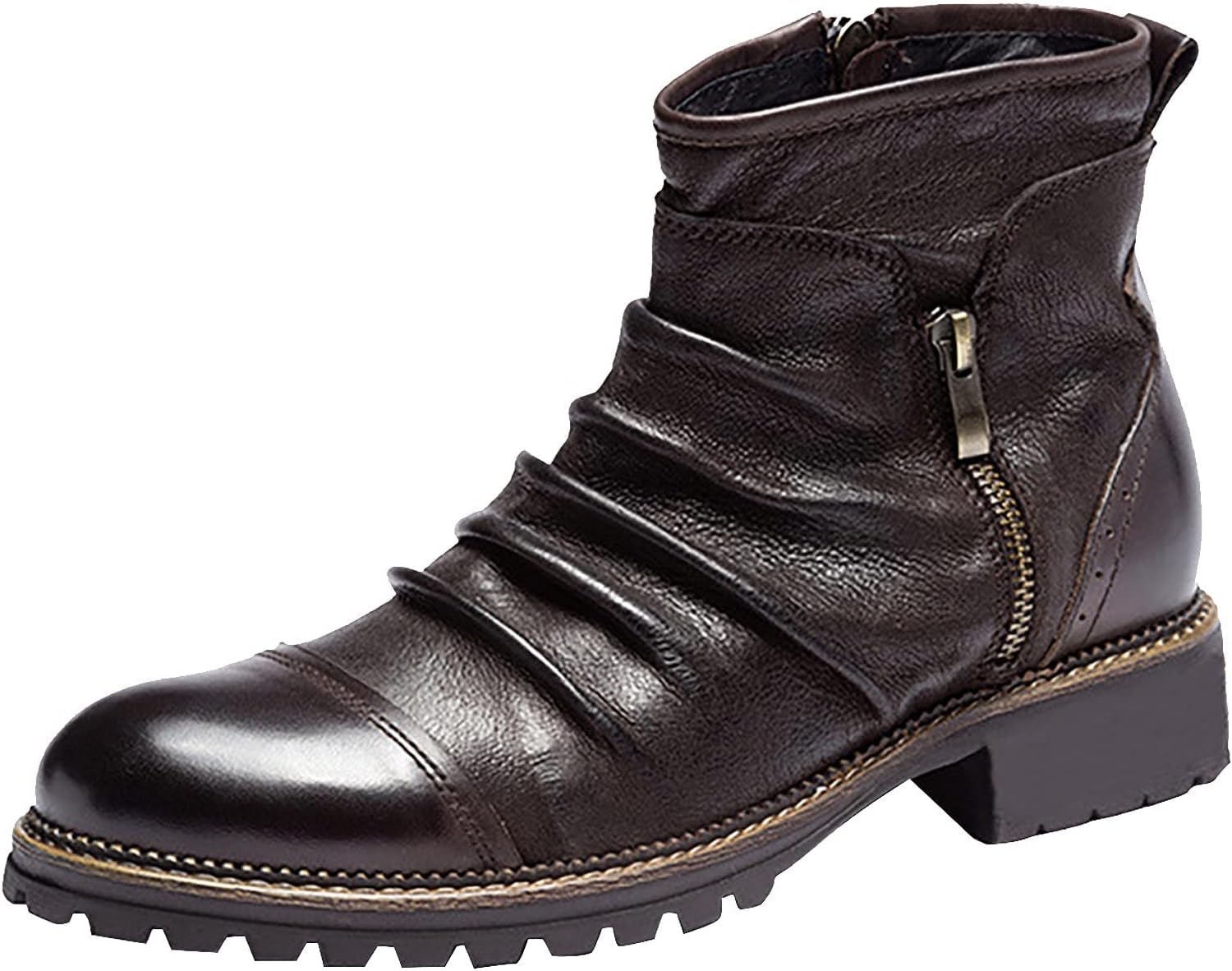 

Мужские ботинки челси с боковой молнией, кожаные с круглым носком, поддержкой свода стопы, повседневные, винтажные ковбойские, западные ездовые ботинки Angrymonkey, коричневый