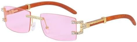 

Солнцезащитные очки без оправы с бриллиантами 2027 года для женщин, винтажные маленькие прямоугольные солнцезащитные очки для мужчин, очки без оправы для мужчин и женщин MTZJH, C3pink