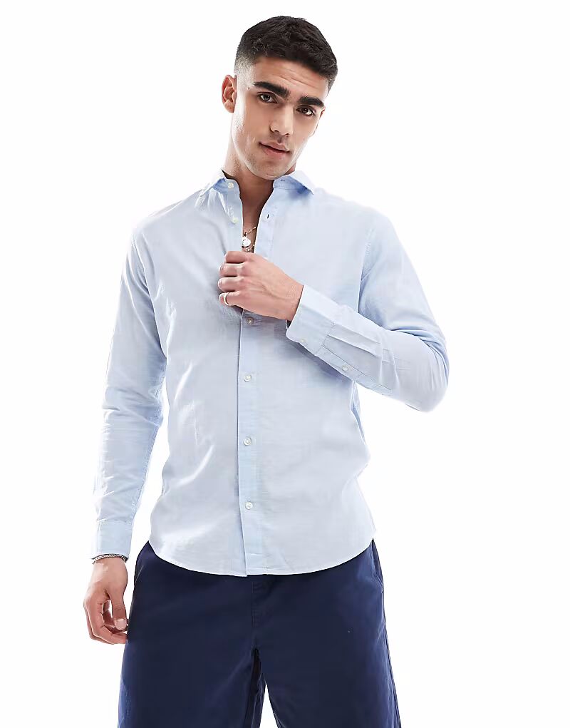 

Рубашка Jack & Jones из льняной смеси светло-голубого цвета
