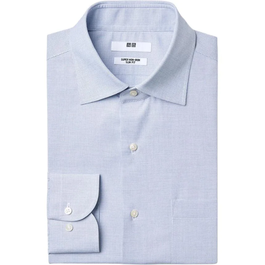 UNIQLO Рубашка мужская Lake Blue с заостренным воротником