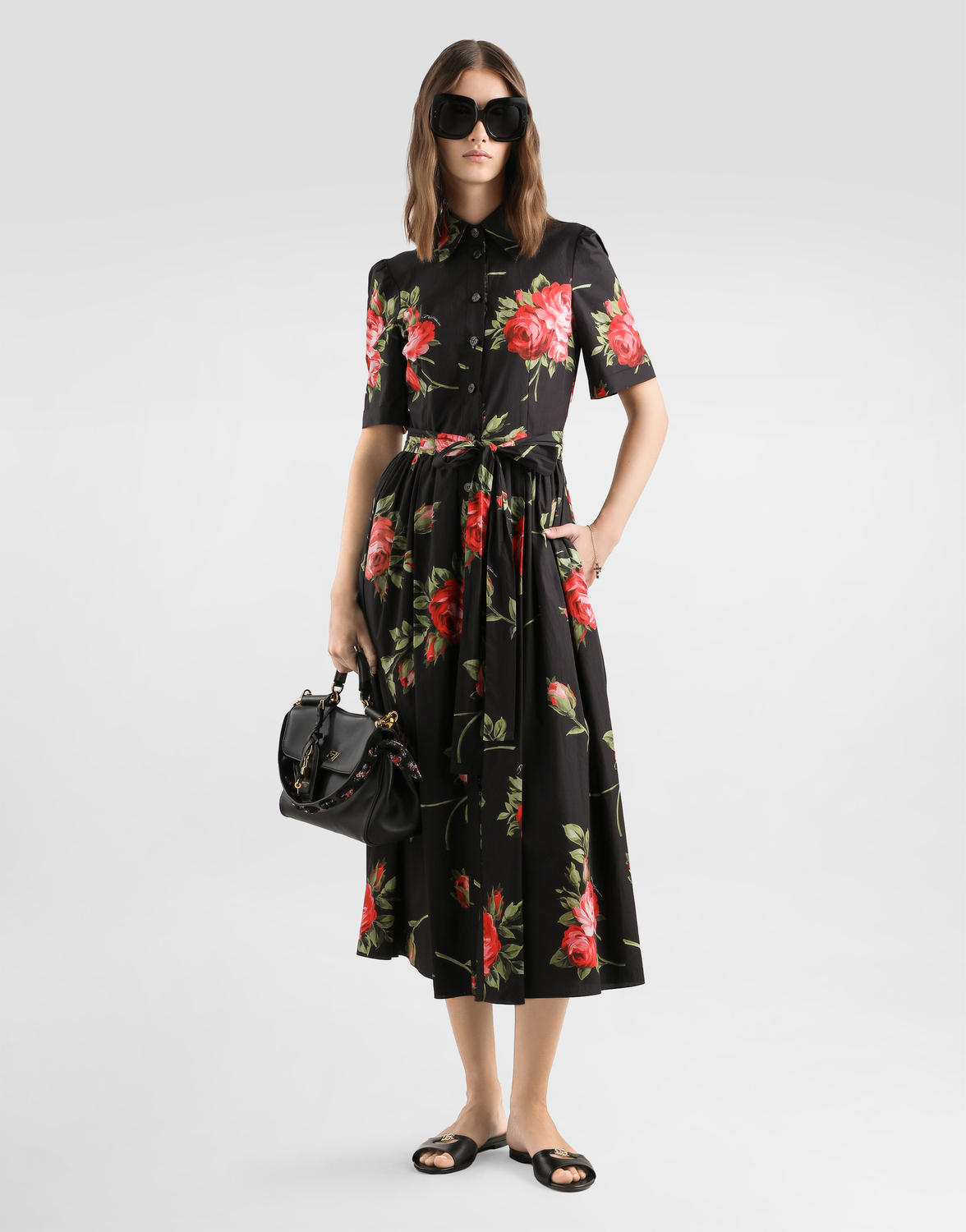 Сорочка-платье из поплина с принтом «букет роз» Dolce & Gabbana, мультиколор — фото 2