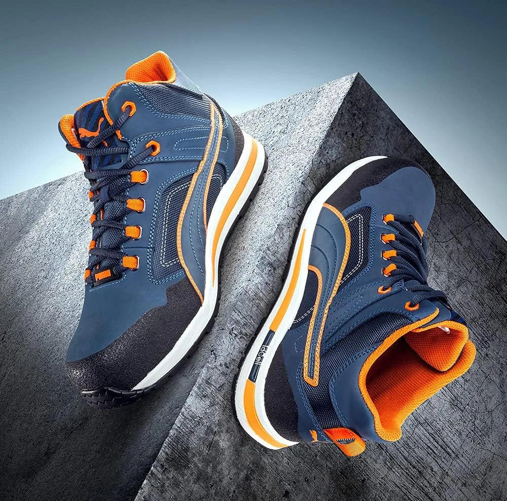 PUMA Safety Cross Twist Mid S3 HRO SRC Отличные ботинки, защитные ботинки с защитным носком. Стекловолокно, защита от электроники, низкое энергопотребление, теплоизоляция, мужские, синий/оранжевый — фото 2