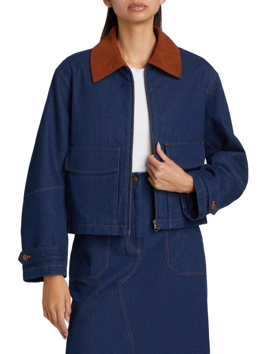 

Джинсовая куртка с вельветовым воротником If Only Studio, цвет Copper Denim
