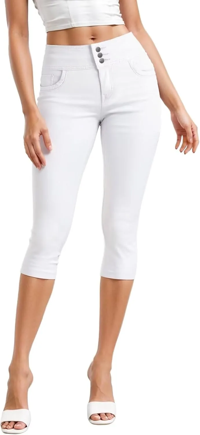 

Hybrid & Company женские суперстретч 5-пуговичные скинни капри Q45075SK белые