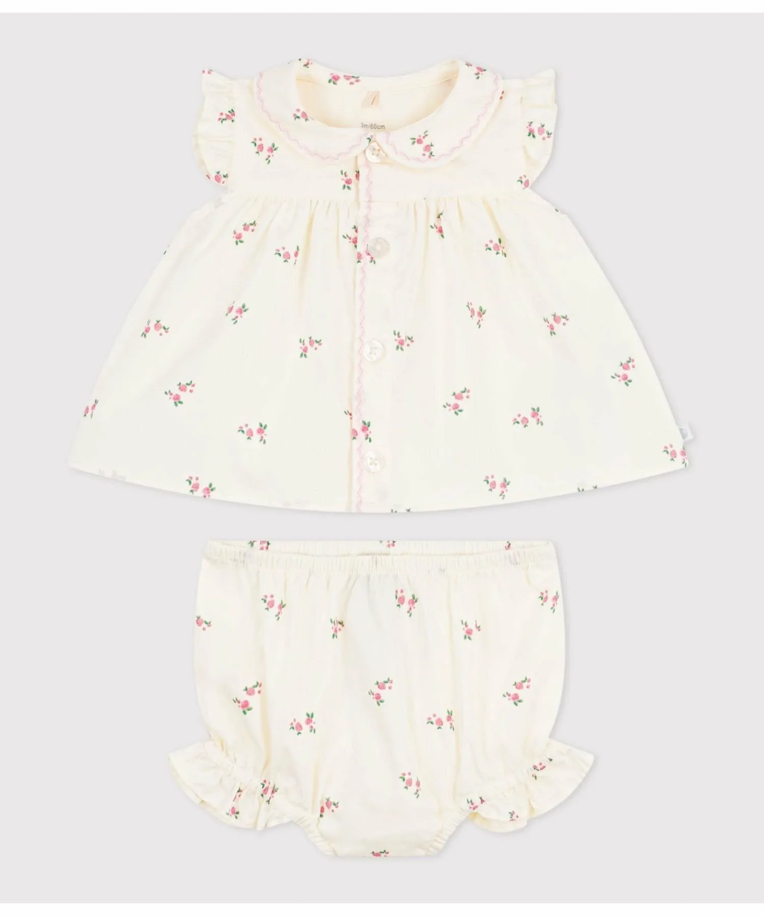Детский комплект из двух предметов с цветочным принтом PETIT BATEAU, Off-white/multicolor — фото 2