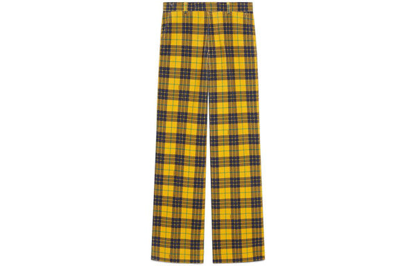 Брюки straight-leg checked tartan cotton pant 'yellow blue' Gucci, желтый — фото 2