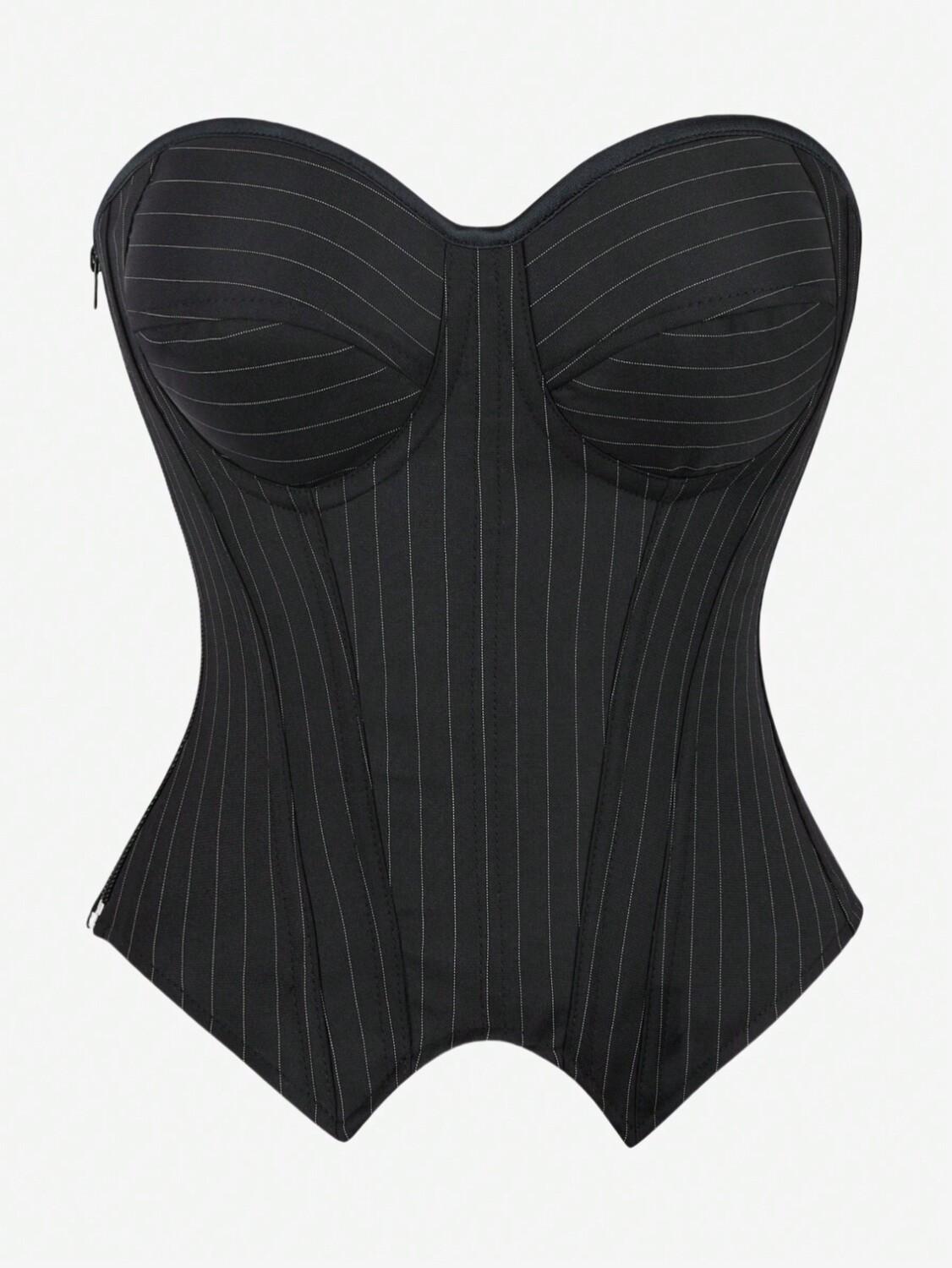 

Корсетный верх с завышенной грудью, большие полоски и дизайн чашек, корсетный топ без бретелек для женщин, корректирующее белье для Стройная фигура Для торжественных случаев, на Хэллоуин, черный