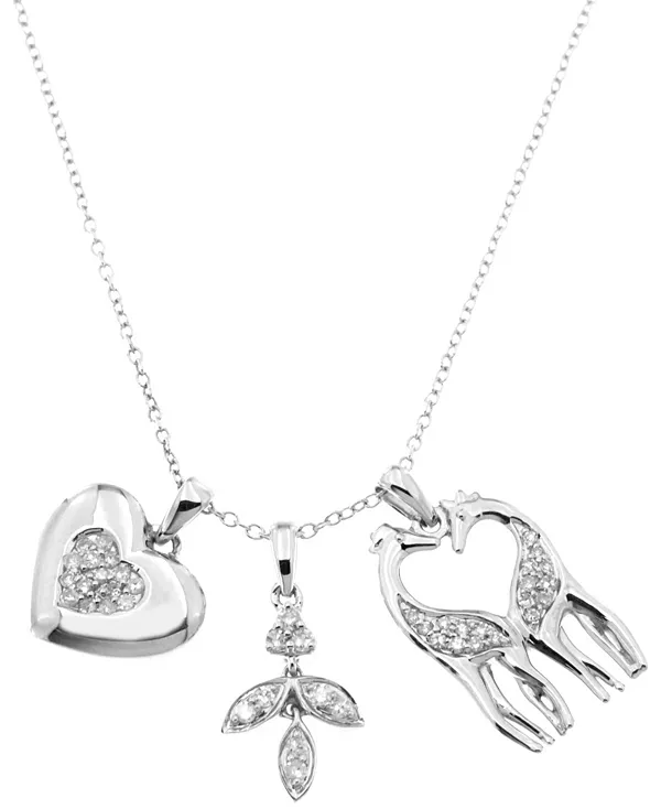 

Ожерелье с тремя подвесками в виде бриллиантового сердца, листа и жирафов (1/3 карата) из стерлингового серебра, 16 дюймов + 2 дюйма Macy'S, silver