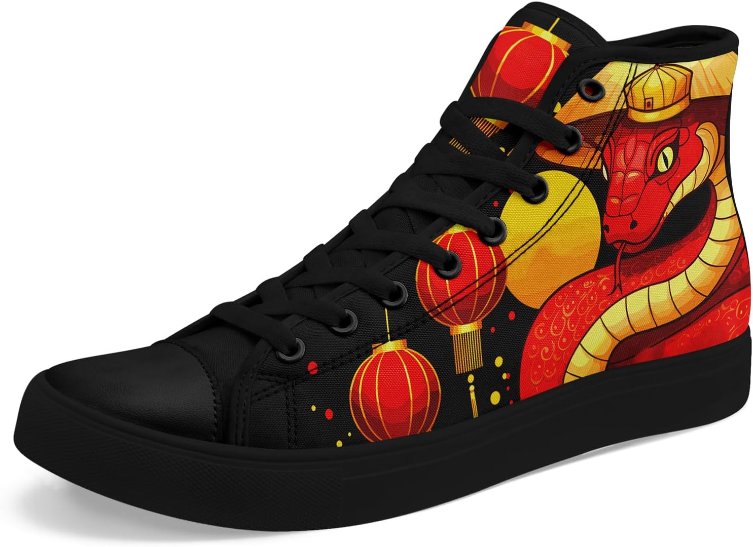 

Унисекс высокие кеды с принтом под змею из текстиля, легкие шнурованные обувь для прогулок, активного отдыха и повседневной носки Awsole, черный/красный/желтый