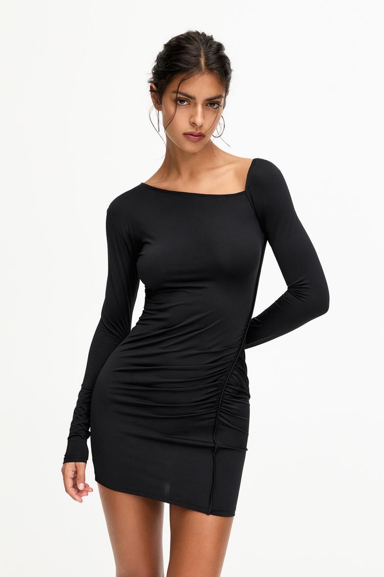 

Короткое асимметричное платье Pull And Bear, черный