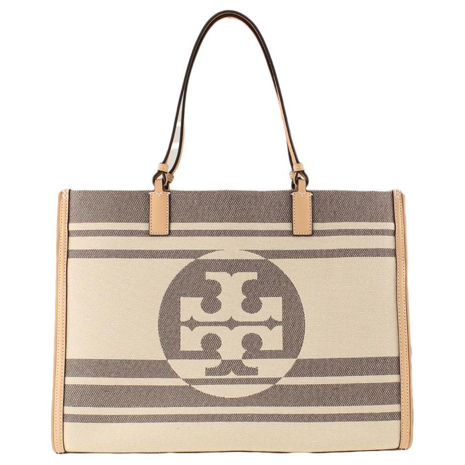 

TORY BURCH Элла сумка из ткани с кожаными деталями, шоппер, сумка через плечо, женская ручная сумка обычного размера экрю серый