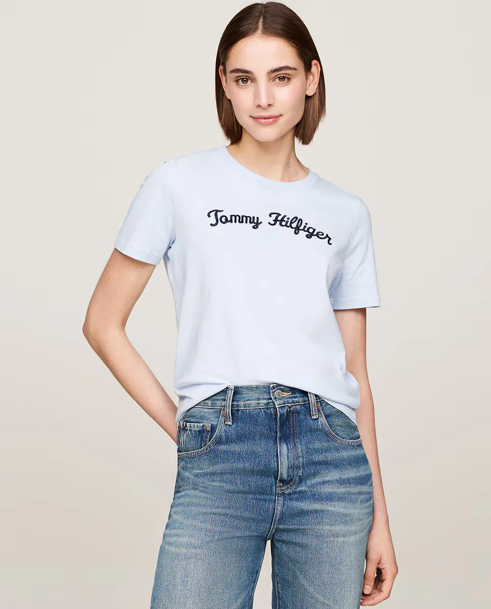 

Женская футболка с короткими рукавами и круглым вырезом Tommy Hilfiger, светло-голубой