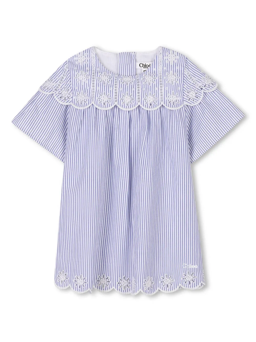 

Полосатое платье с цветочной вышивкой Chloé Kids, синий