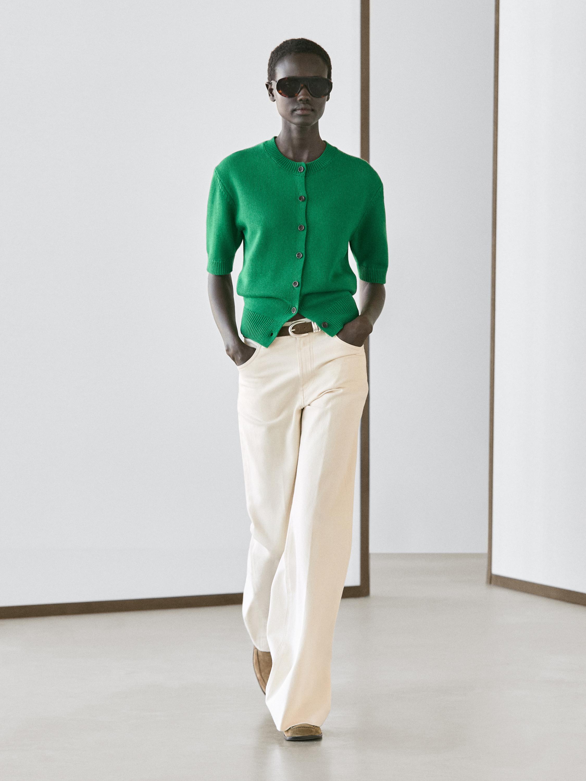 

Вязаный кардиган из хлопковой смеси с коротким рукавом Massimo Dutti, green