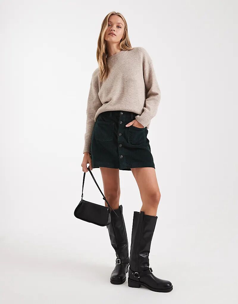 

Юбка вельвет с высокой талией ONLY темно-зеленого цвета