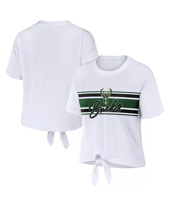 

Женская белая футболка Milwaukee Bucks с завязкой спереди Wear By Erin Andrews