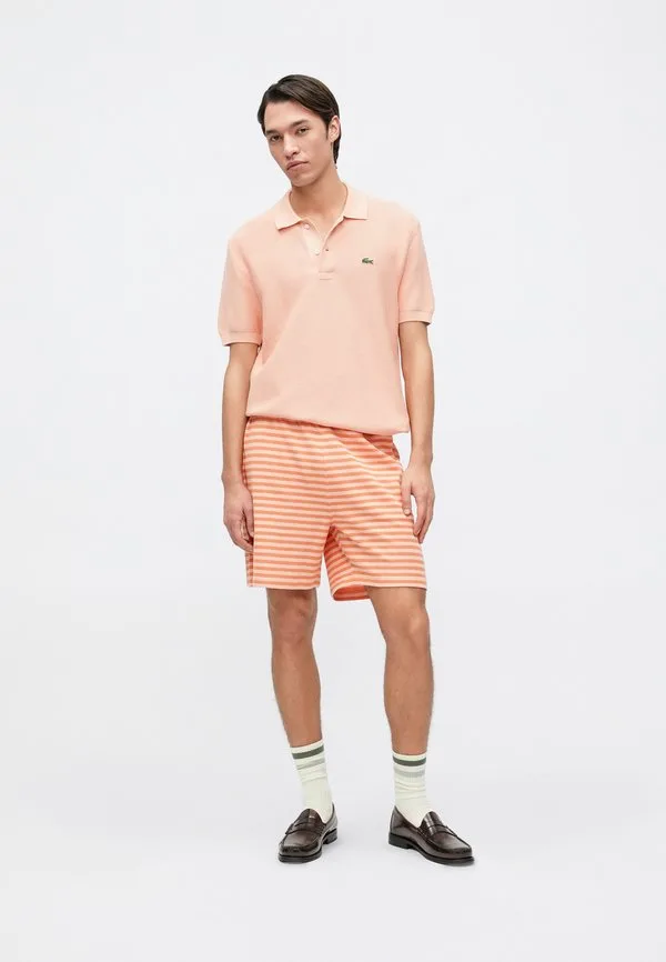 Рубашка поло Lacoste, V-образный вырез, Однотонный узор, Mottled розовый — фото 2